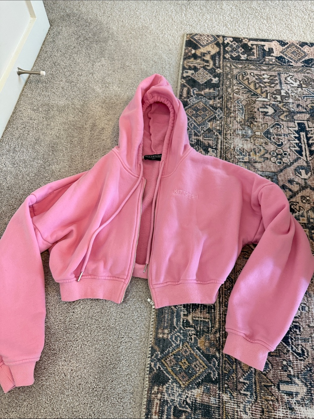 Kittenish Pink Cropped Zip Hoodie